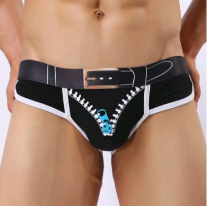 Men's Underwear Cotton Print U Convex Bag Zipper Antibacterial Cotton Men's Triangle Briefs