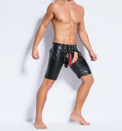 Eurn and American sexy underwear men's models patent leather men's tights wild leather shorts1