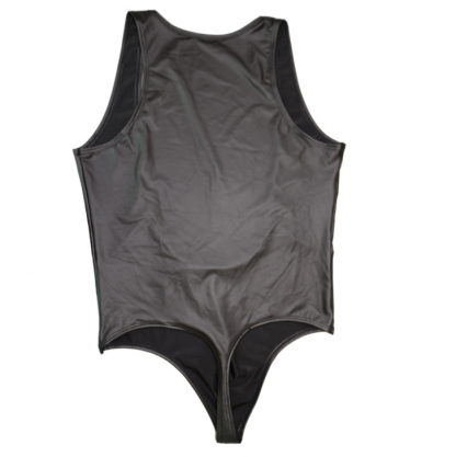 Men's faux leather sexy one-piece underwear vest black patent leather European and American nightclubs