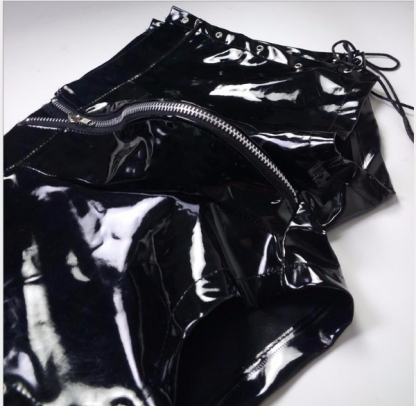 Patent leather men's tights, blue wild zipper shorts