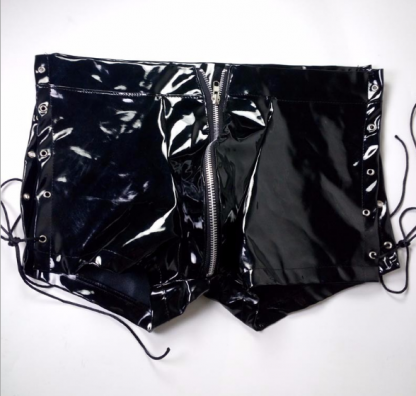 Patent leather men's tights, blue wild zipper shorts