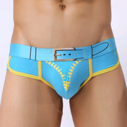 Men's Underwear Cotton Print U Convex Bag Zipper Antibacterial Cotton Men's Triangle Briefs