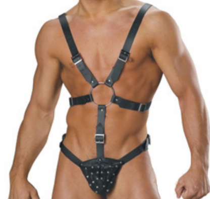 Men's Sexy Underwear Panties Men's Leather Siamese Chained Jumpsuits