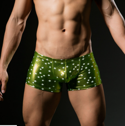 Faux leather patent leather underwear star boxer