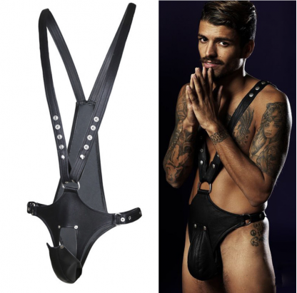 Adult Products Bib Pants, Men's Sexy Bondage Leather Pants