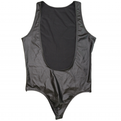 Men's faux leather sexy one-piece underwear vest black patent leather European and American nightclubs