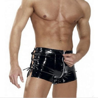 Patent leather men's tights, blue wild zipper shorts