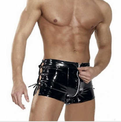 Patent leather men's tights, blue wild zipper shorts