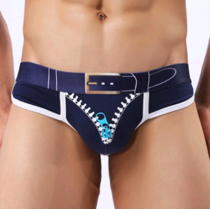 Men's Underwear Cotton Print U Convex Bag Zipper Antibacterial Cotton Men's Triangle Briefs