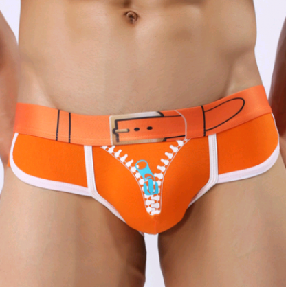 Men's Underwear Cotton Print U Convex Bag Zipper Antibacterial Cotton Men's Triangle Briefs