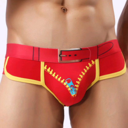 Men's Underwear Cotton Print U Convex Bag Zipper Antibacterial Cotton Men's Triangle Briefs