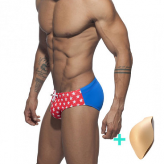 New men's star print color matching triangle swim trunks increase cup sexy close triangle bikini swim trunks