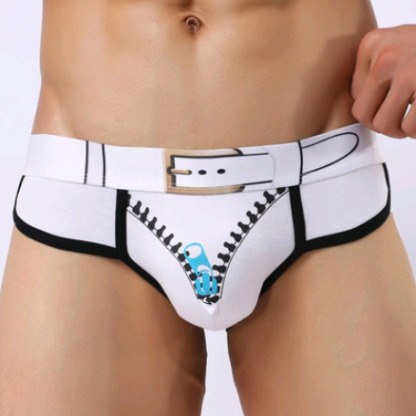 Men's Underwear Cotton Print U Convex Bag Zipper Antibacterial Cotton Men's Triangle Briefs