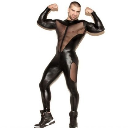 Patent leather mesh stitching jumpsuit