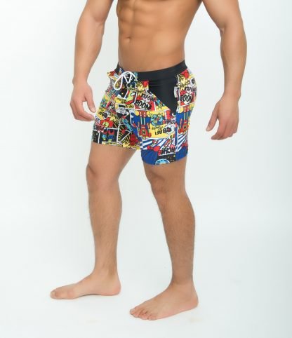 Swimwear men's printed boxer long adult loose men's swimming hot spring beach plus fertilizer to increase large size