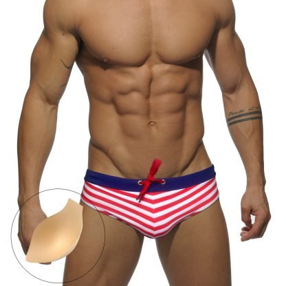 Nylon Men's Low Waist Triangle Stripe Swim Shorts - Image 2