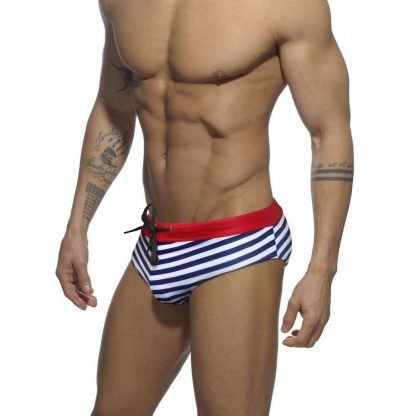 Nylon Men's Low Waist Triangle Stripe Swim Shorts - Image 4