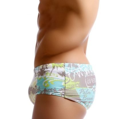 Island Grey Green Palm Silhouette Fashion Boxer Swim Shorts - Image 2