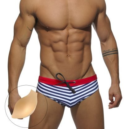 Nylon Men's Low Waist Triangle Stripe Swim Shorts - Image 3
