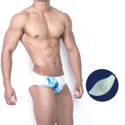 Chinese Style Ink Painting Blue Lily Triangle Swimming Shorts - Image 5