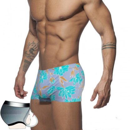 Men's Boxer Nylon Low Waist Print Swim Shorts Cup - Image 3